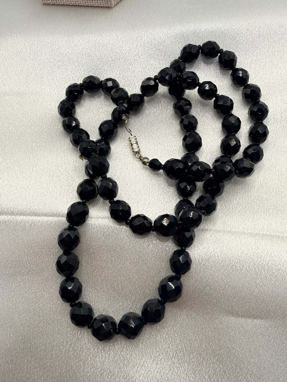 Vintage Black Faceted Glass Bead 28-Inch Necklace